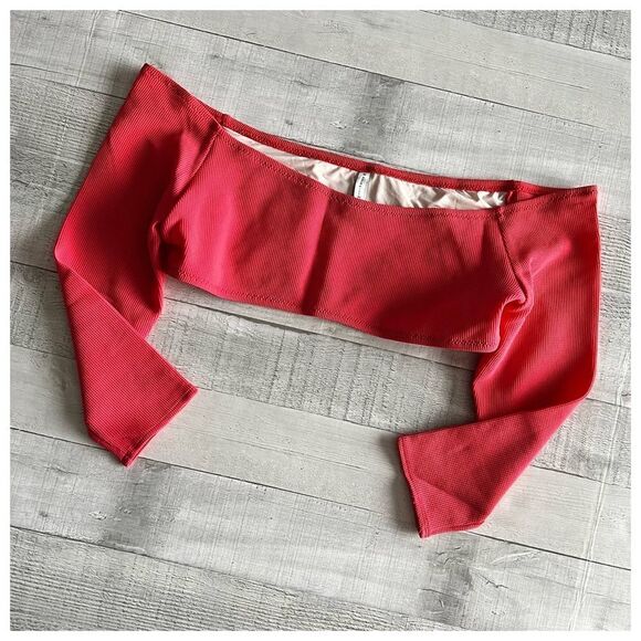 Solid & Striped Elise Coral Long Sleeve Crop Swim Top Sz L - Picture 6 of 7